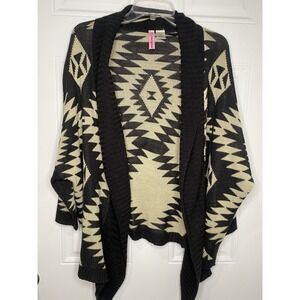 Confess Shrug Cardigan Women's S/M Small Medium Black White Aztec Southwestern